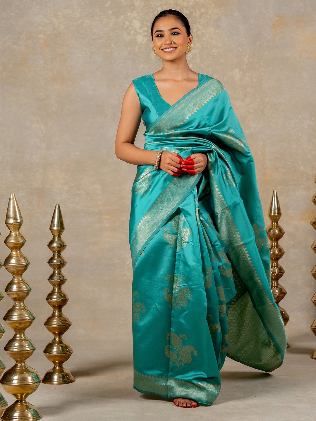 

Subham Woven Design Zari Banarasi Saree, Turquoise blue