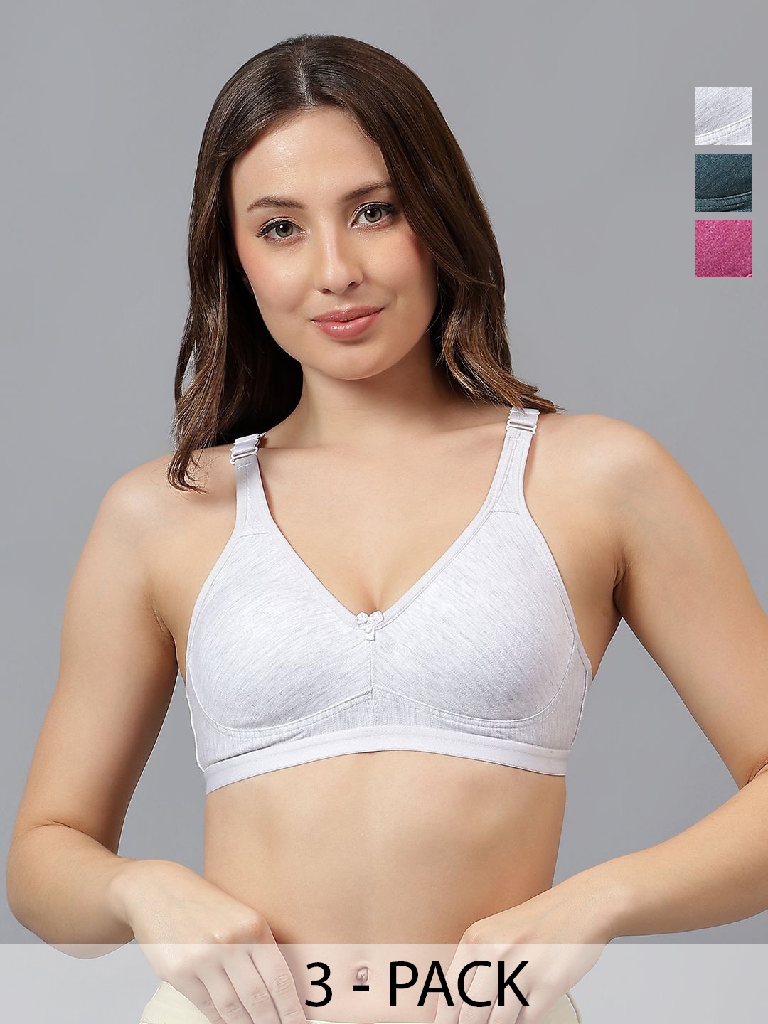 

JJAAGG T Women Everyday Pack of 3 Full Coverage Seamless Bra, Pink