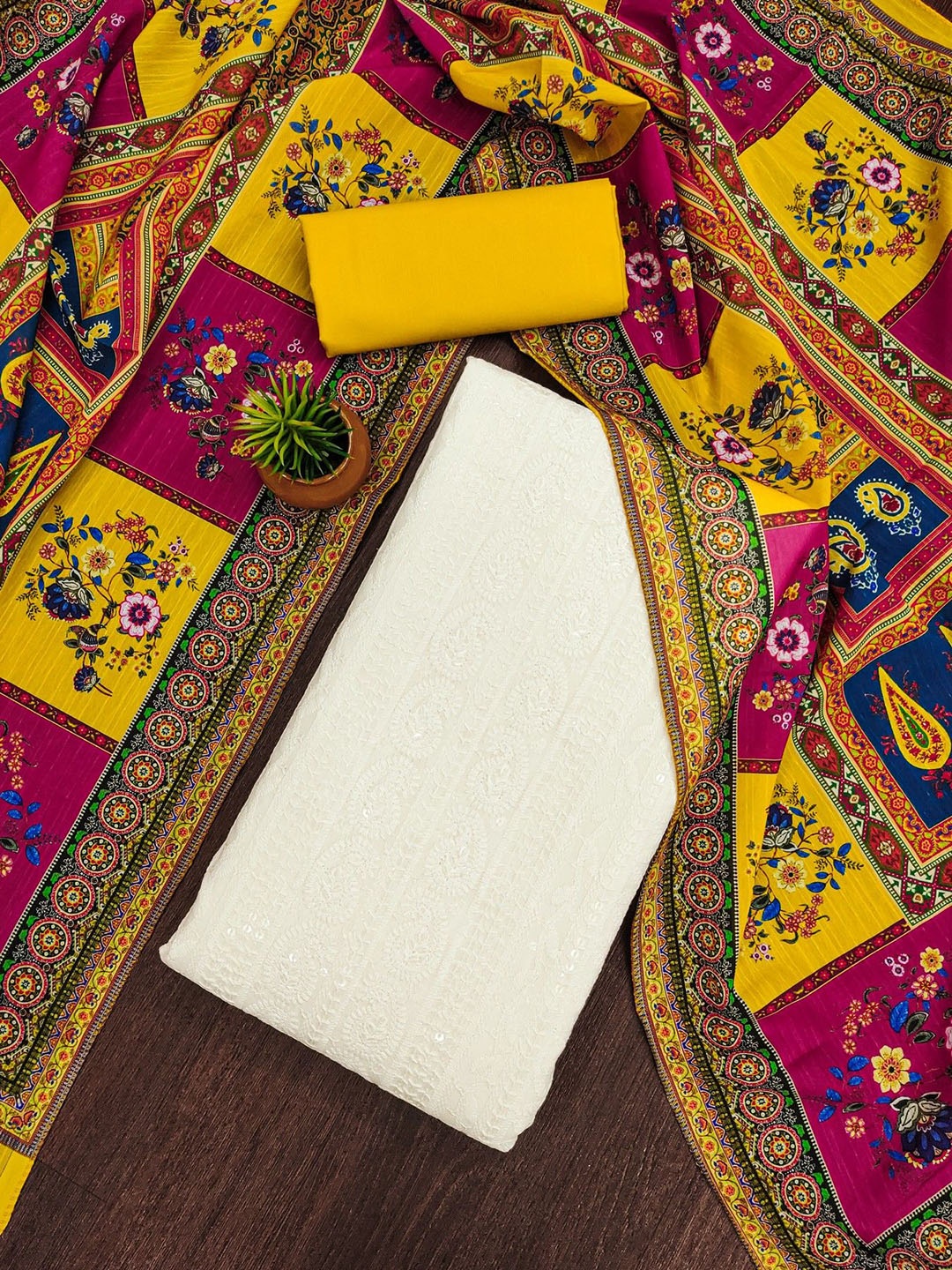 

ZEEPKART Unstitched Dress Material, Gold