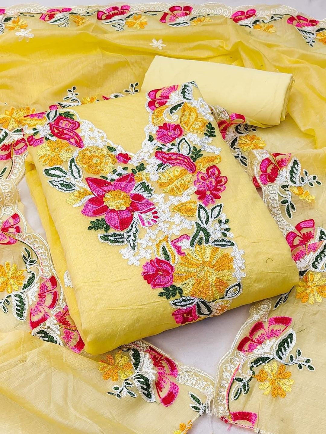 

mimi design Unstitched Dress Material, Yellow