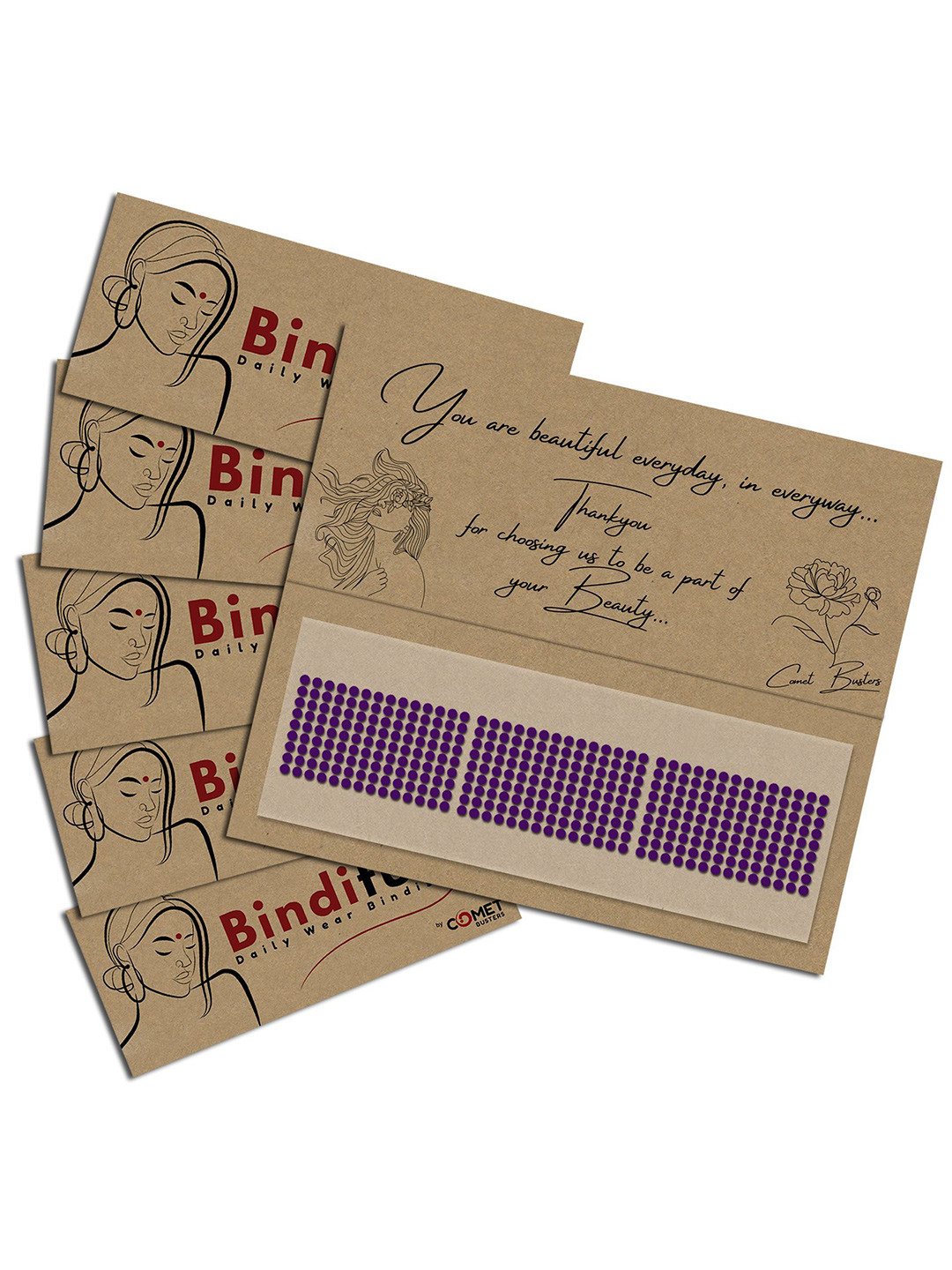 

Comet Busters Set Of 5 Handcrafted Traditional Designer Bindis, Purple