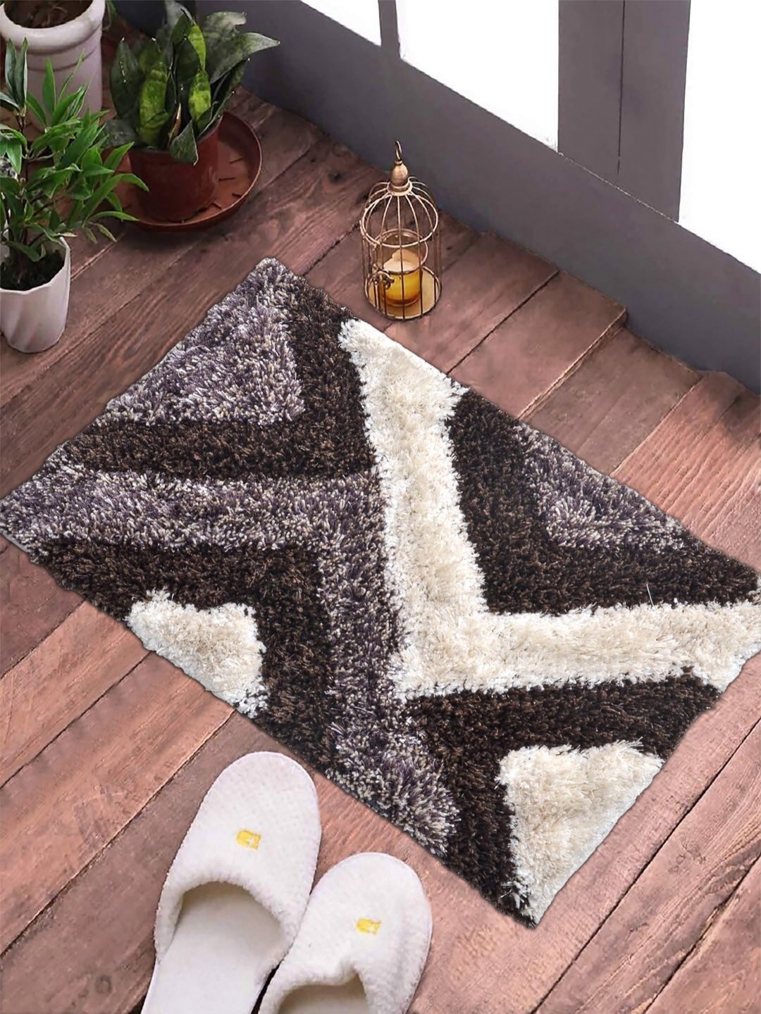 

FABINALIV Brown & White Printed Anti Skid Doormats