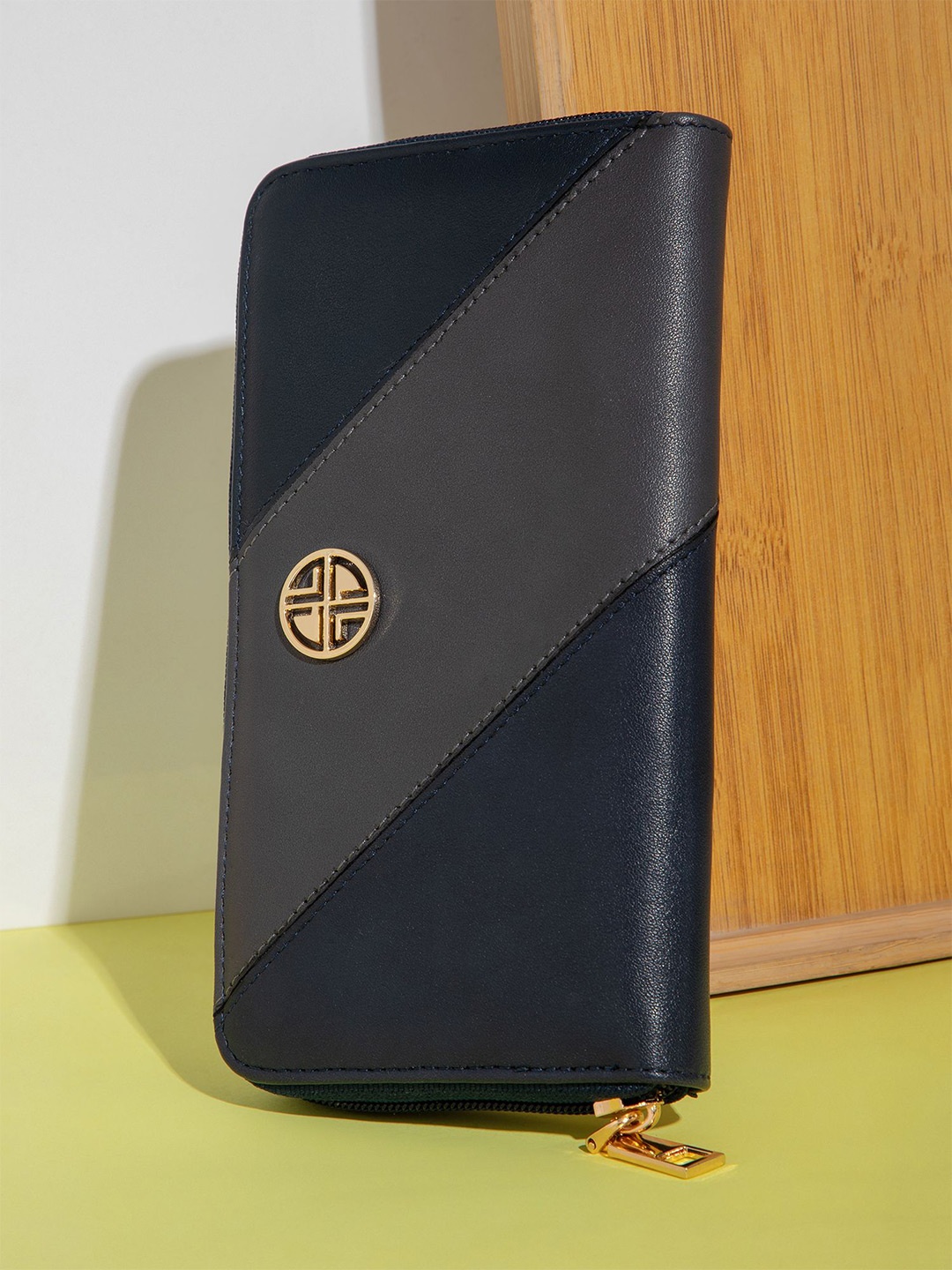 

Carlton London Women Zip Detail PU Two Fold Wallet, Navy blue