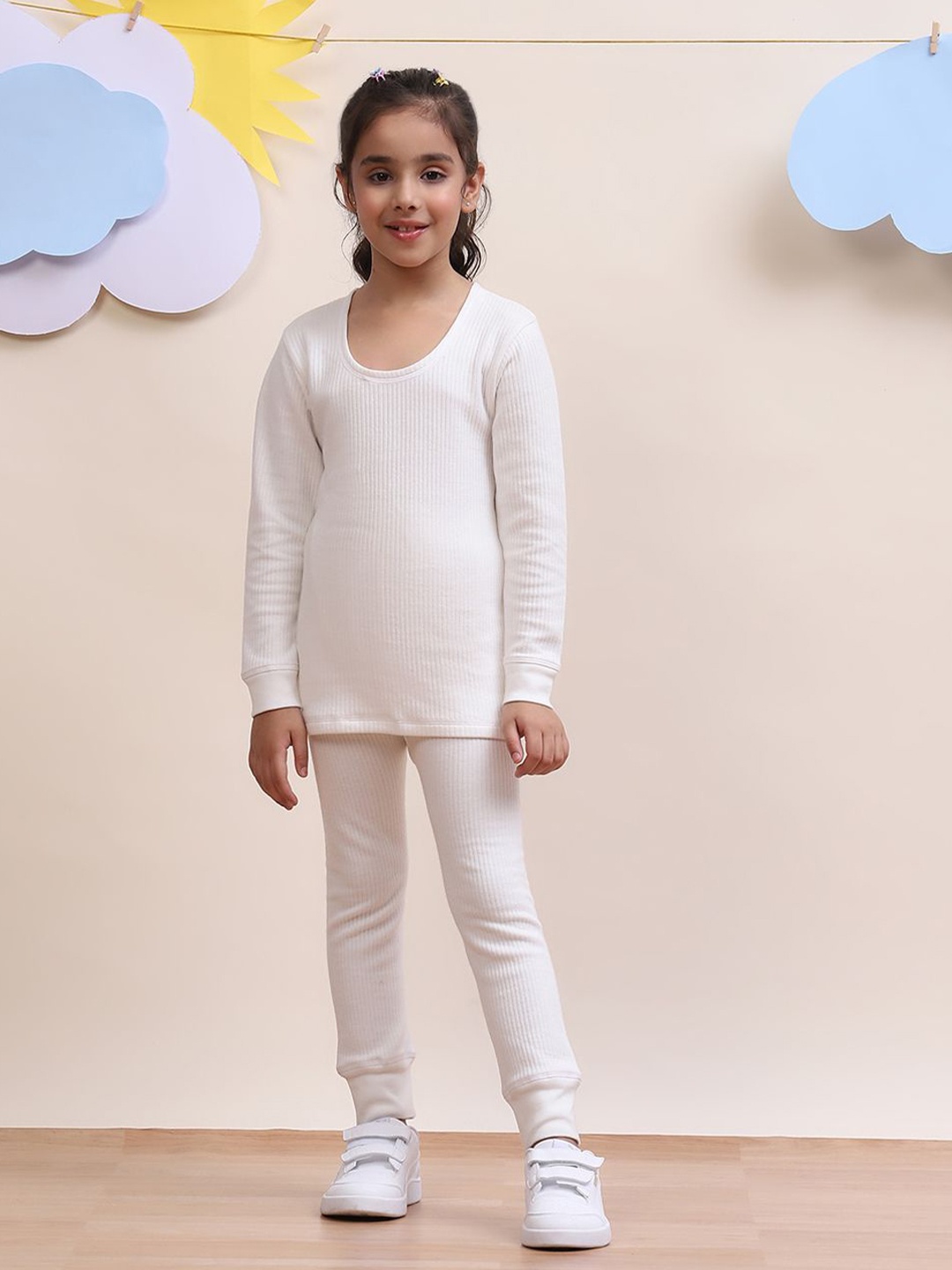 

SPUNKIES Girls Striped Pure Cotton T Shirt & Joggers, White
