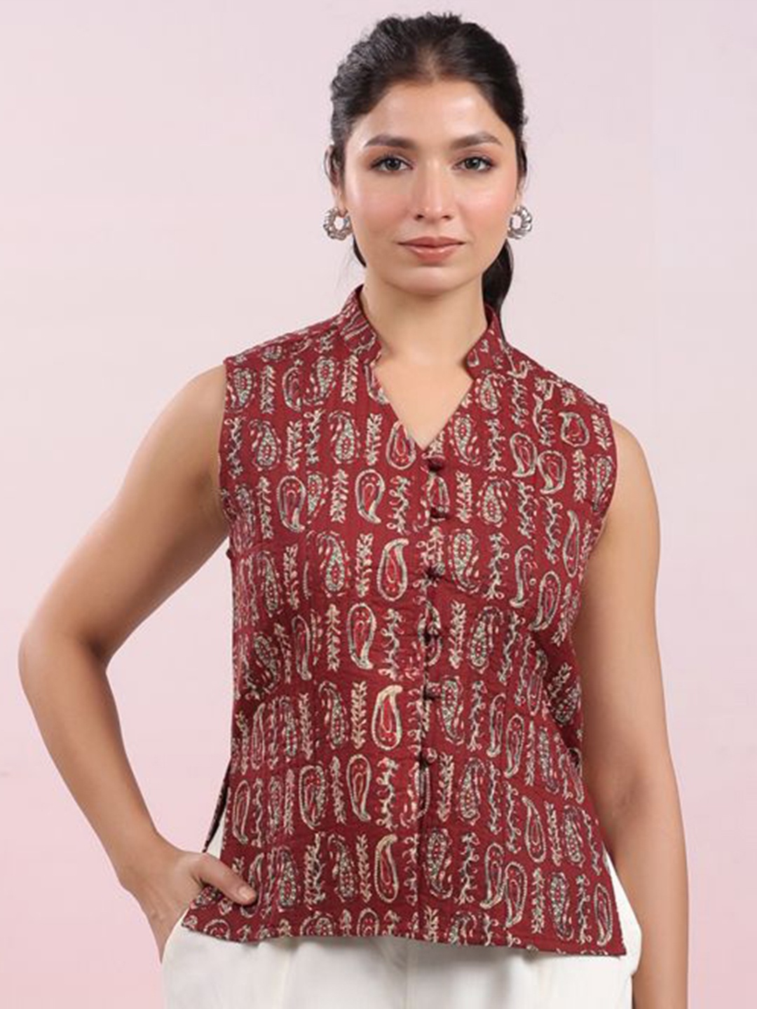 

Janasya Women Lightweight Open Front Jacket, Maroon
