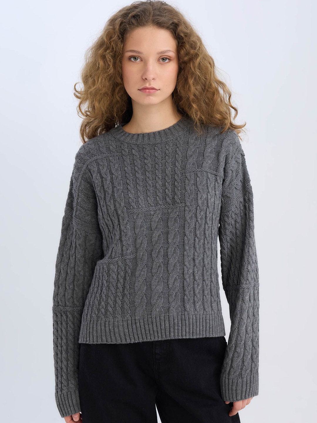 

DeFacto Women Cable Knit Pullover, Grey