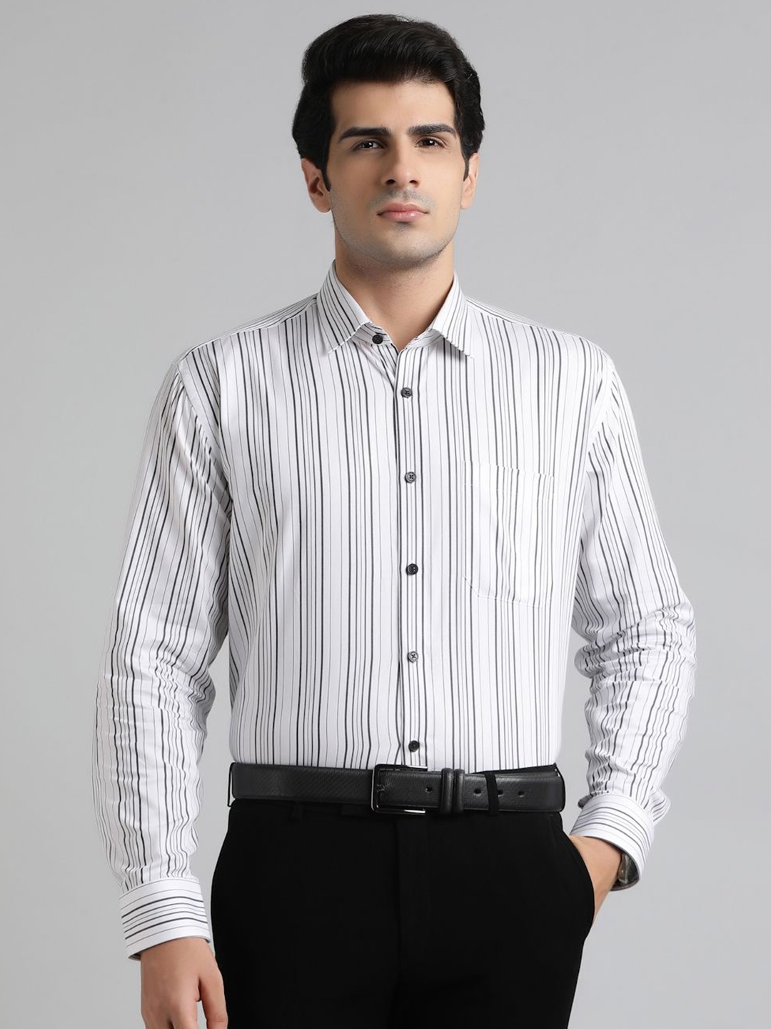 

JADE BLUE Men Opaque Striped Formal Shirt, White