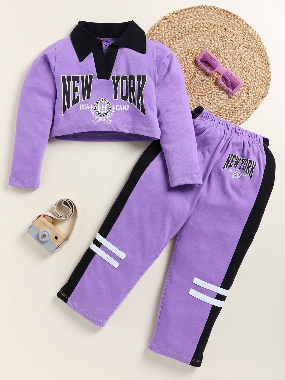 

YK Girls Printed Top with Trousers, Purple