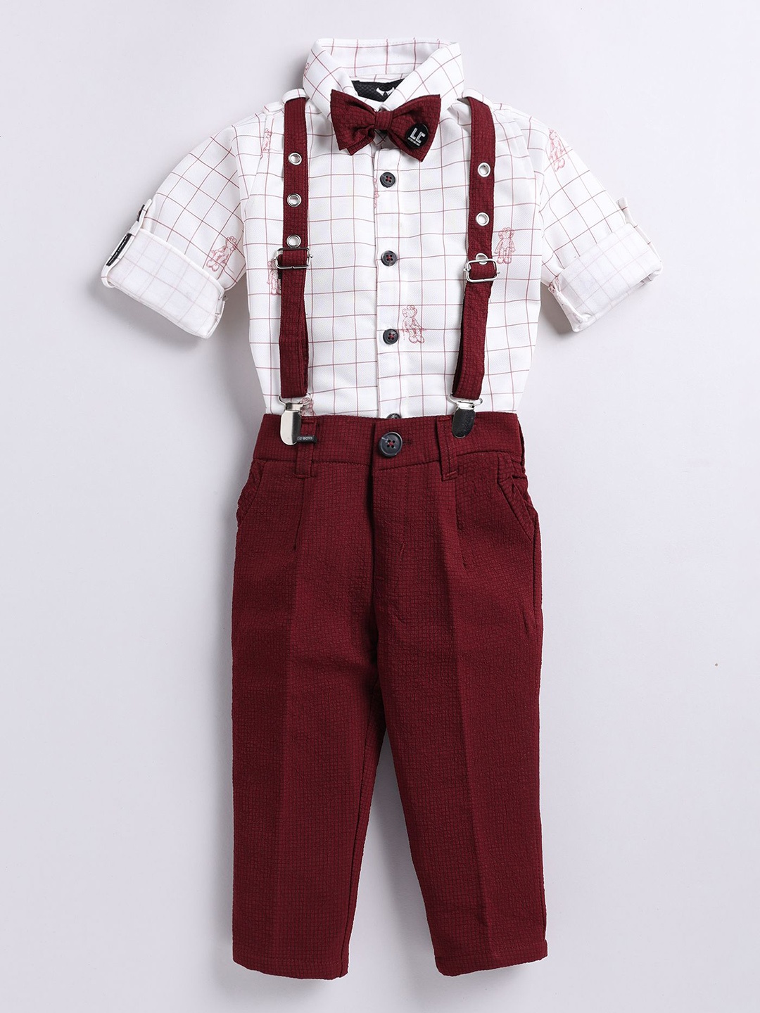 

Little Collars Boys Checked Clothing Set With Suspenders, Maroon