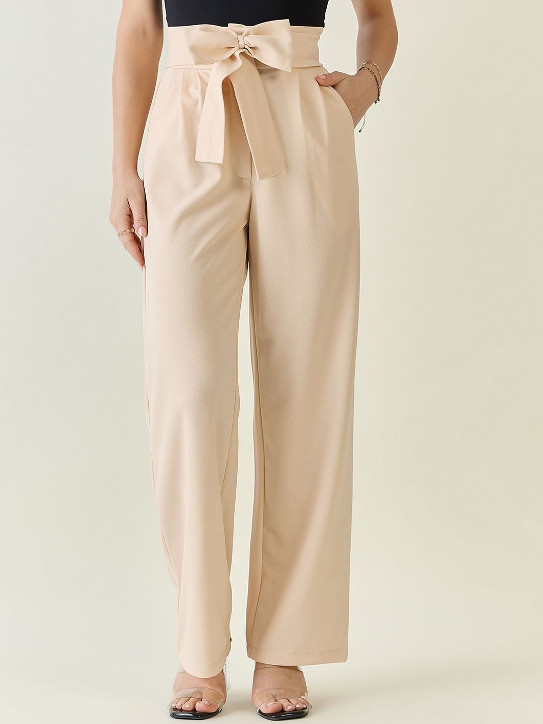 

aayu Women Relaxed High-Rise Pleated Trousers, Cream