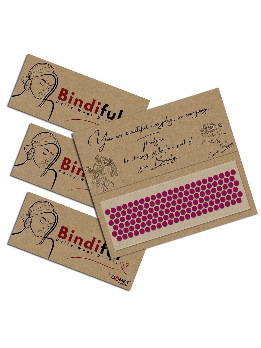 

Comet Busters Bindiful Set Of 3 Traditional Bindis - Hot Pink
