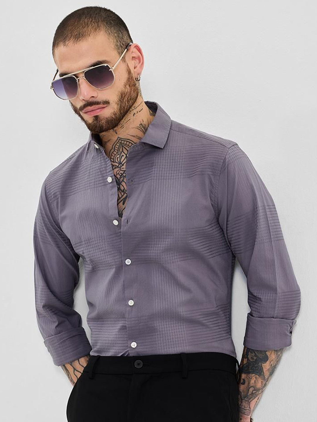 

Snitch Men Smart Slim Fit Opaque Formal Shirt, Grey