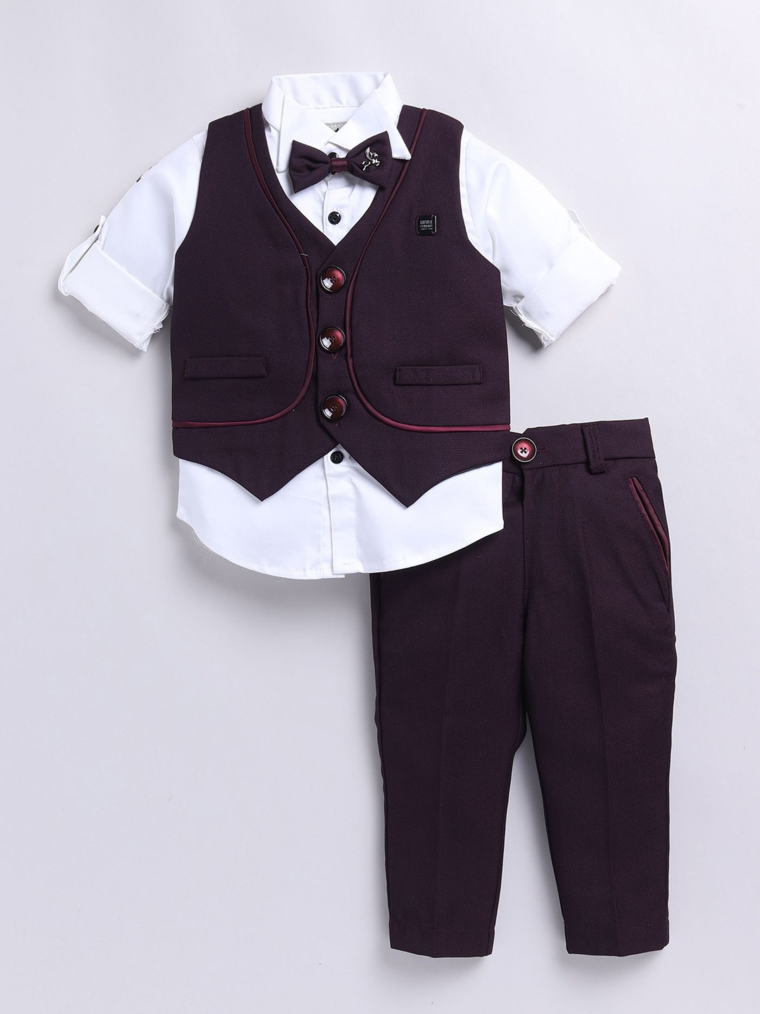 

Little Collars Boys 4 Pcs Waistcoat Suit, Burgundy
