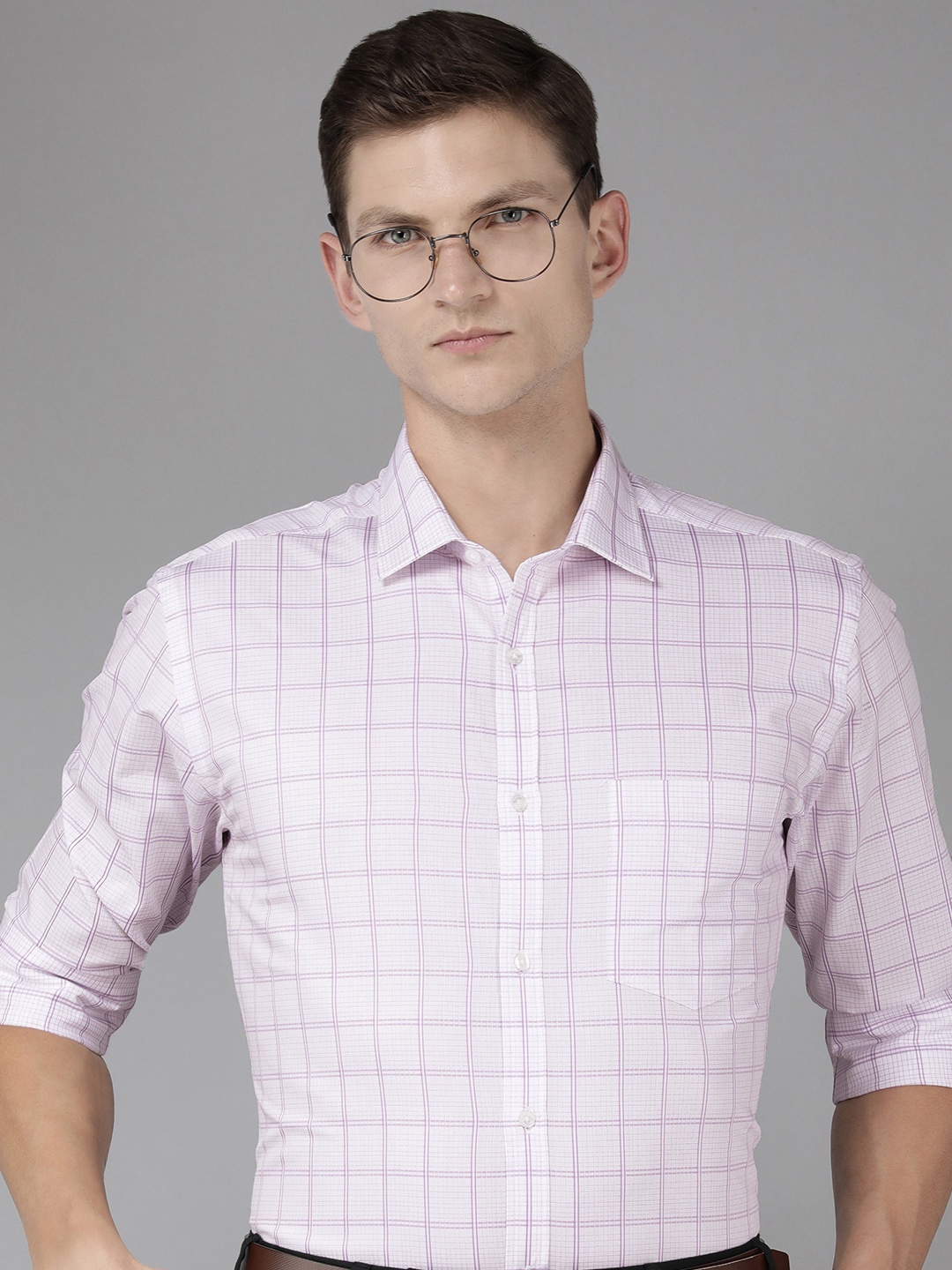 

Park Avenue Men Pure Cotton Slim Fit Checked Formal Shirt, Violet