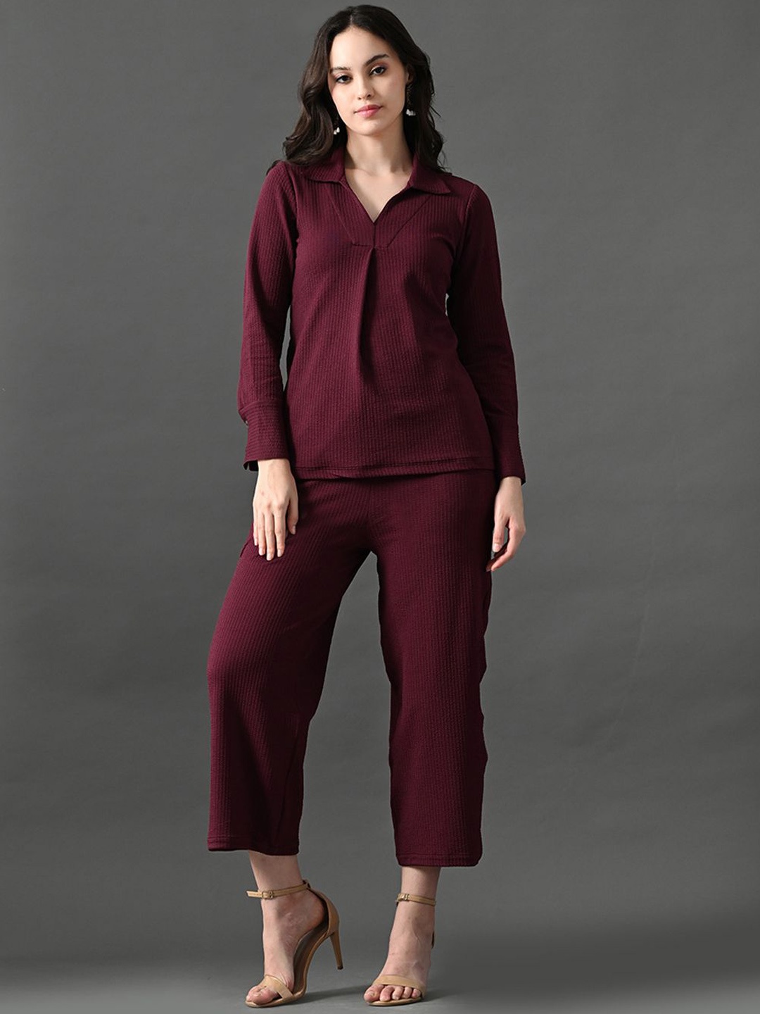 

The Roadster Lifestyle Co Long Sleeves Top With Trouser Co-Ords, Magenta