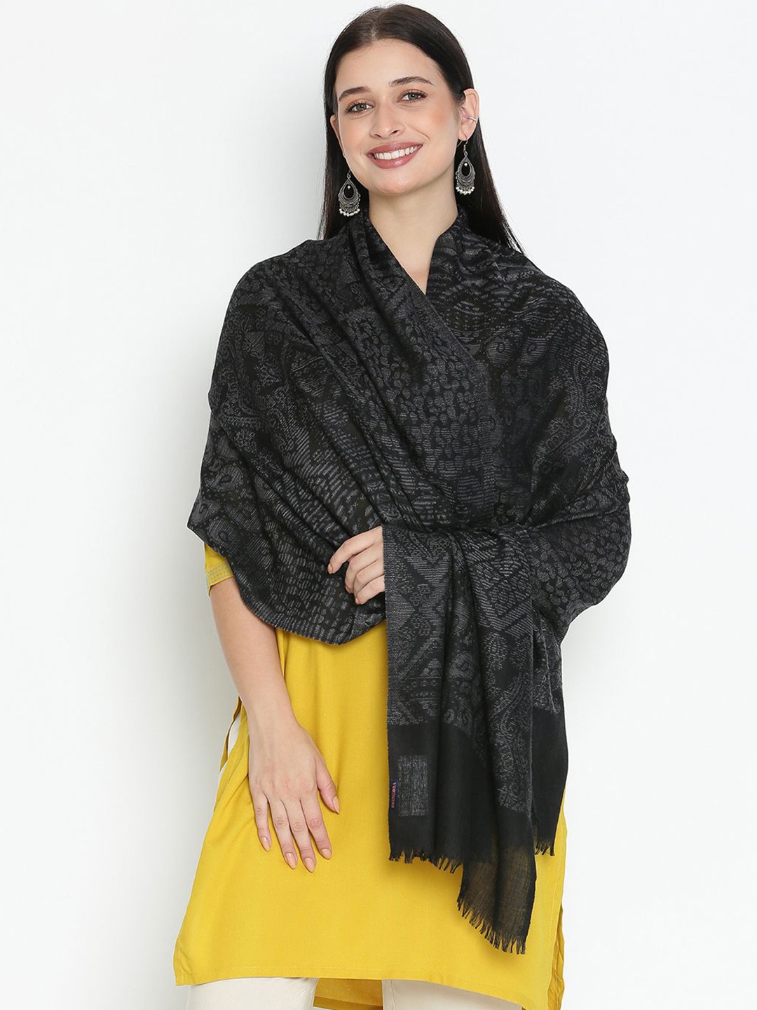 

Tiara Women Woven Design Stole, Black