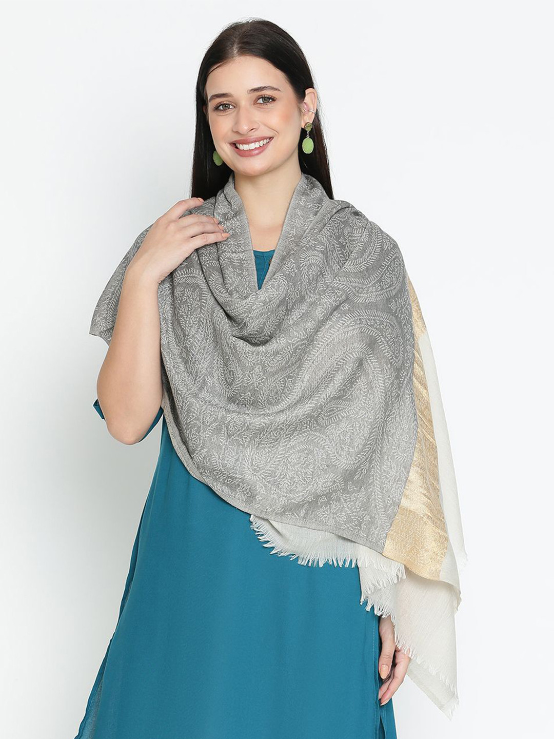 

Tiara Women Woven Design Stole, Grey