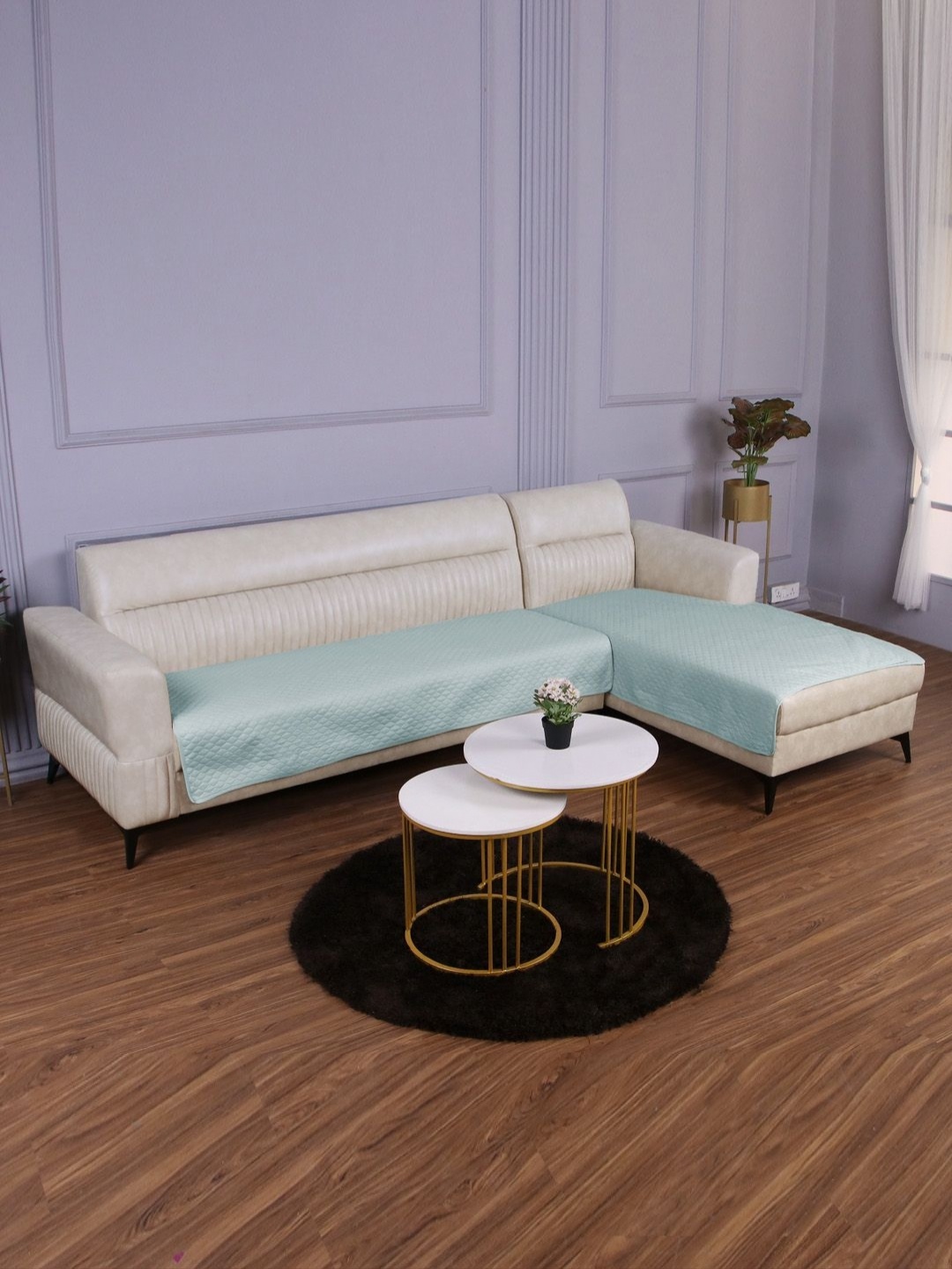 

HOKIPO Blue Polyester 5 Seater L Shape Sofa Mat