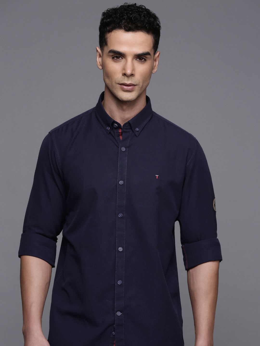 

Louis Philippe Sport Pure Cotton Super Slim Fit Opaque Casual Shirt, Navy blue