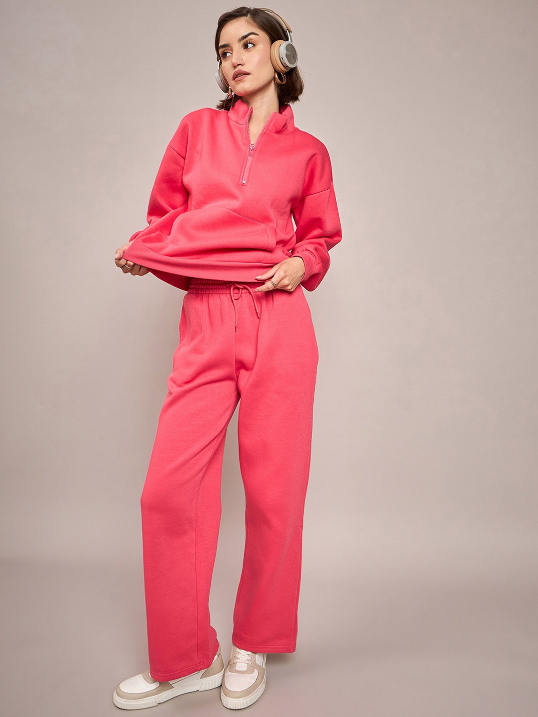 

SASSAFRAS High Neck Sweatshirt With Trousers Co-Ords Set, Pink