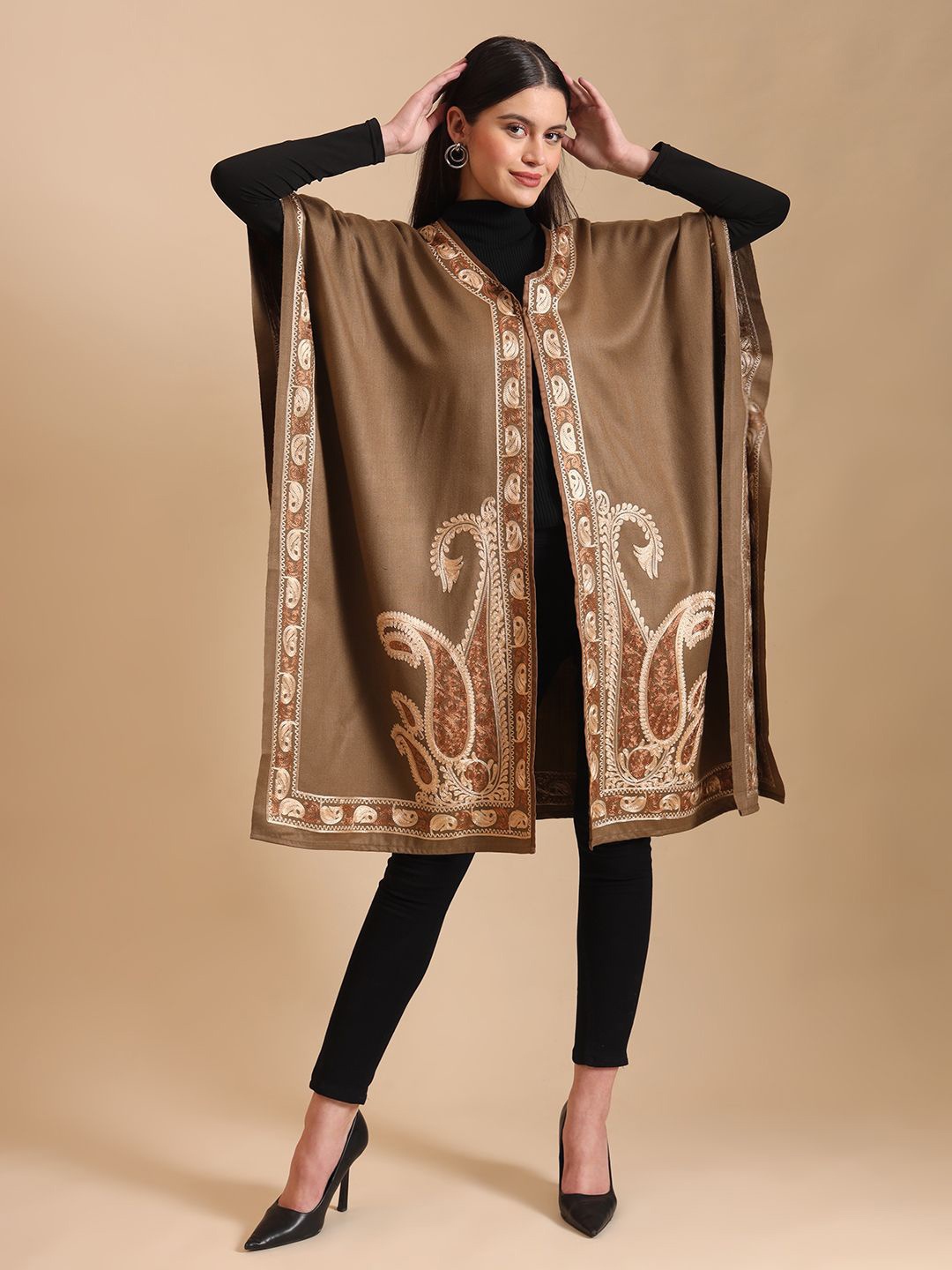 

Zamour Women Party Embroidered Shrug, Brown