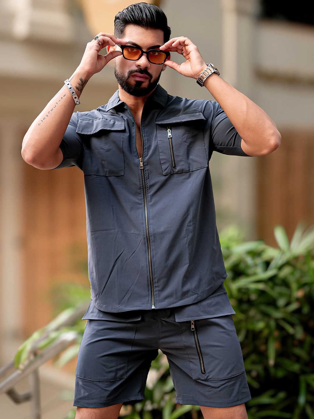 

Maniac Oversized Shirt Collar Jacket & Shorts, Grey