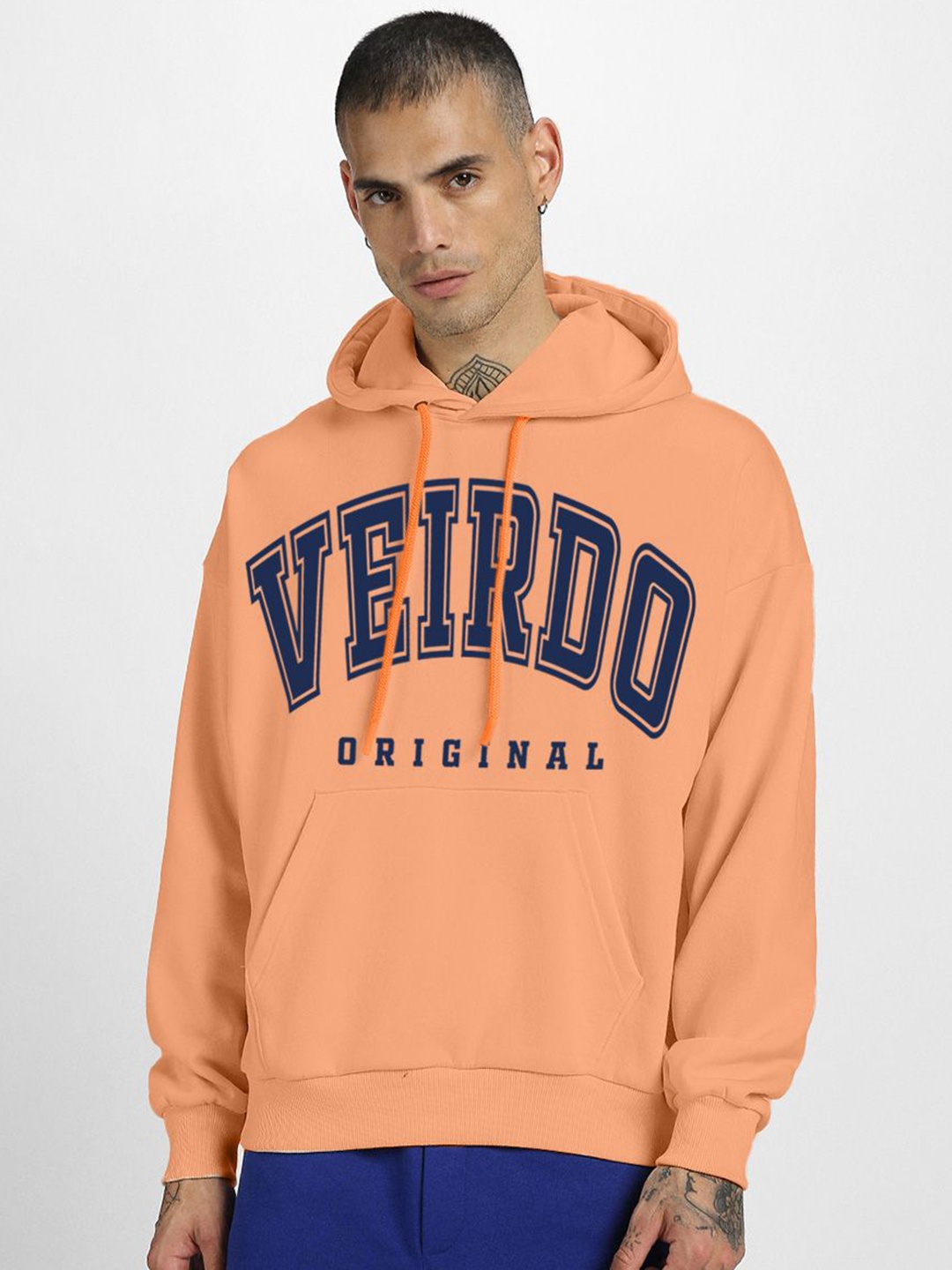 

VEIRDO Men Printed Hooded Pullover Sweatshirt, Orange