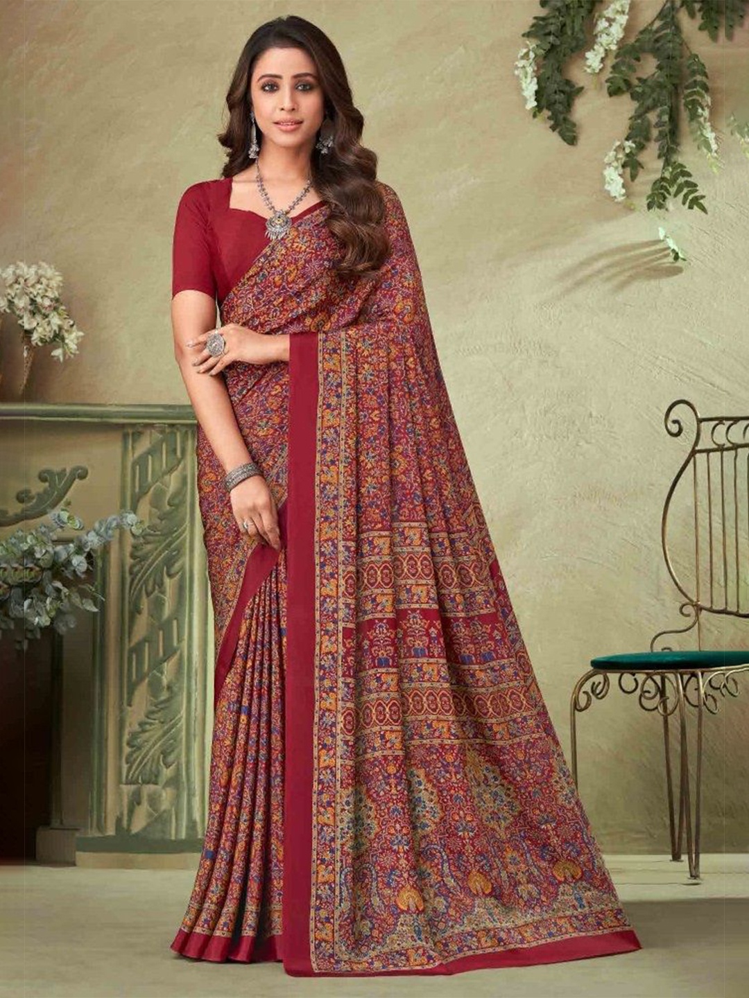 

Reboot Fashions Ethnic Motifs Printed Pure Crepe Saree, Red