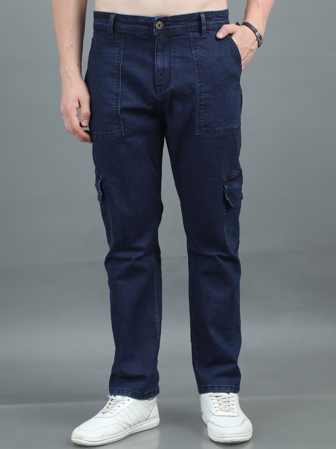 

PAUL STREET Men Relaxed Fit High-Rise Light Fade Stretchable Jeans, Navy blue