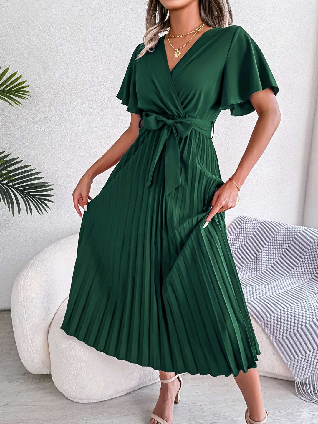 

all about you Flared Sleeve Maxi Midi Dress, Green