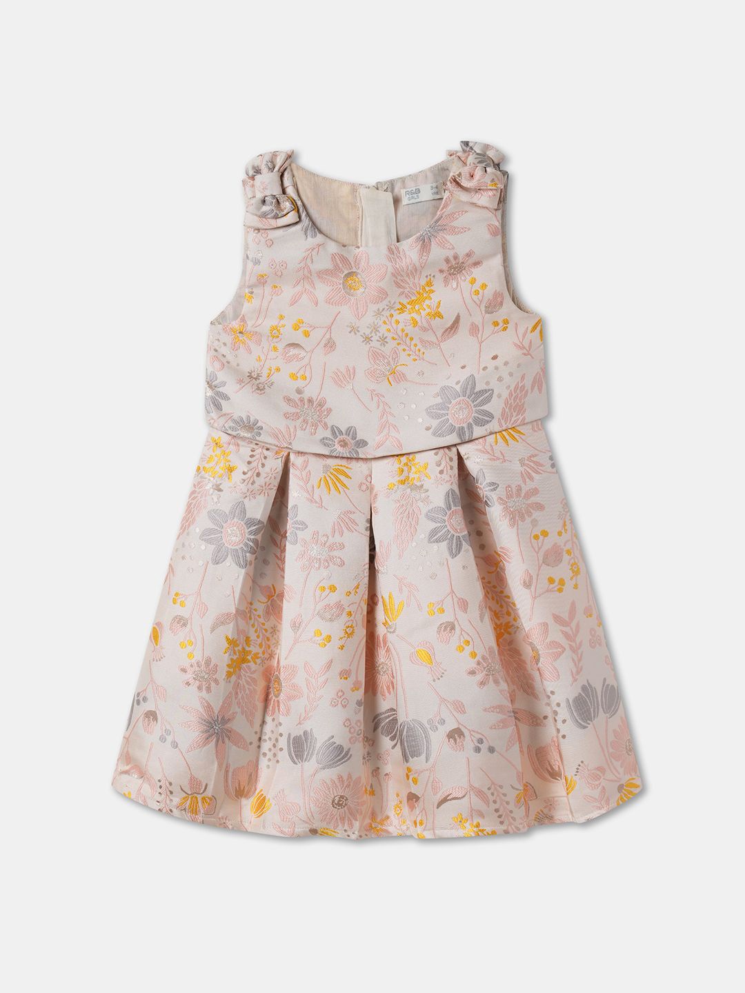 

R&B Girls Embroidered Sleeveless Fit and Flare Dress, Beige