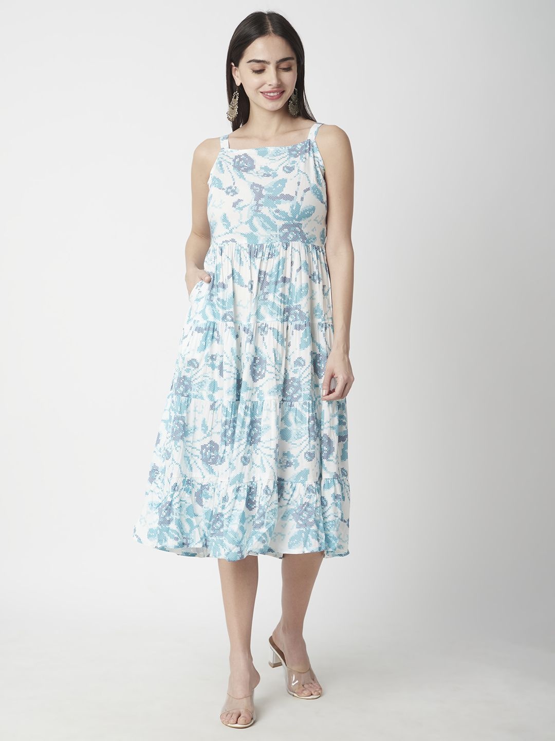 

R&B Floral Print Midi Empire Dress, Off white