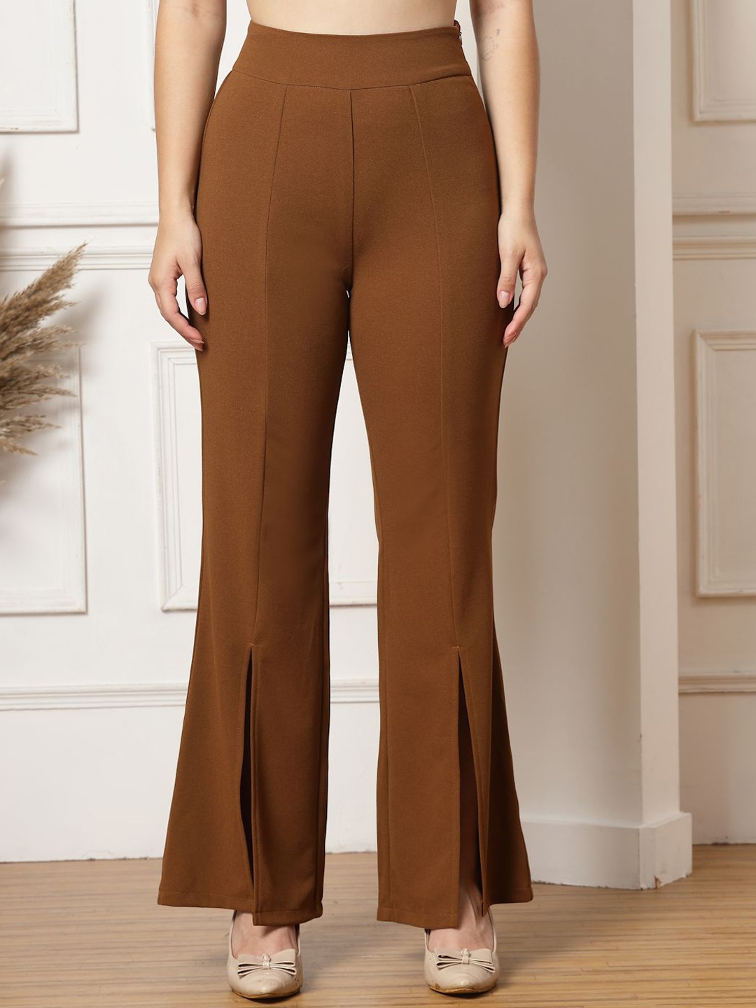 

aayu Women Relaxed High-Rise Trousers, Brown