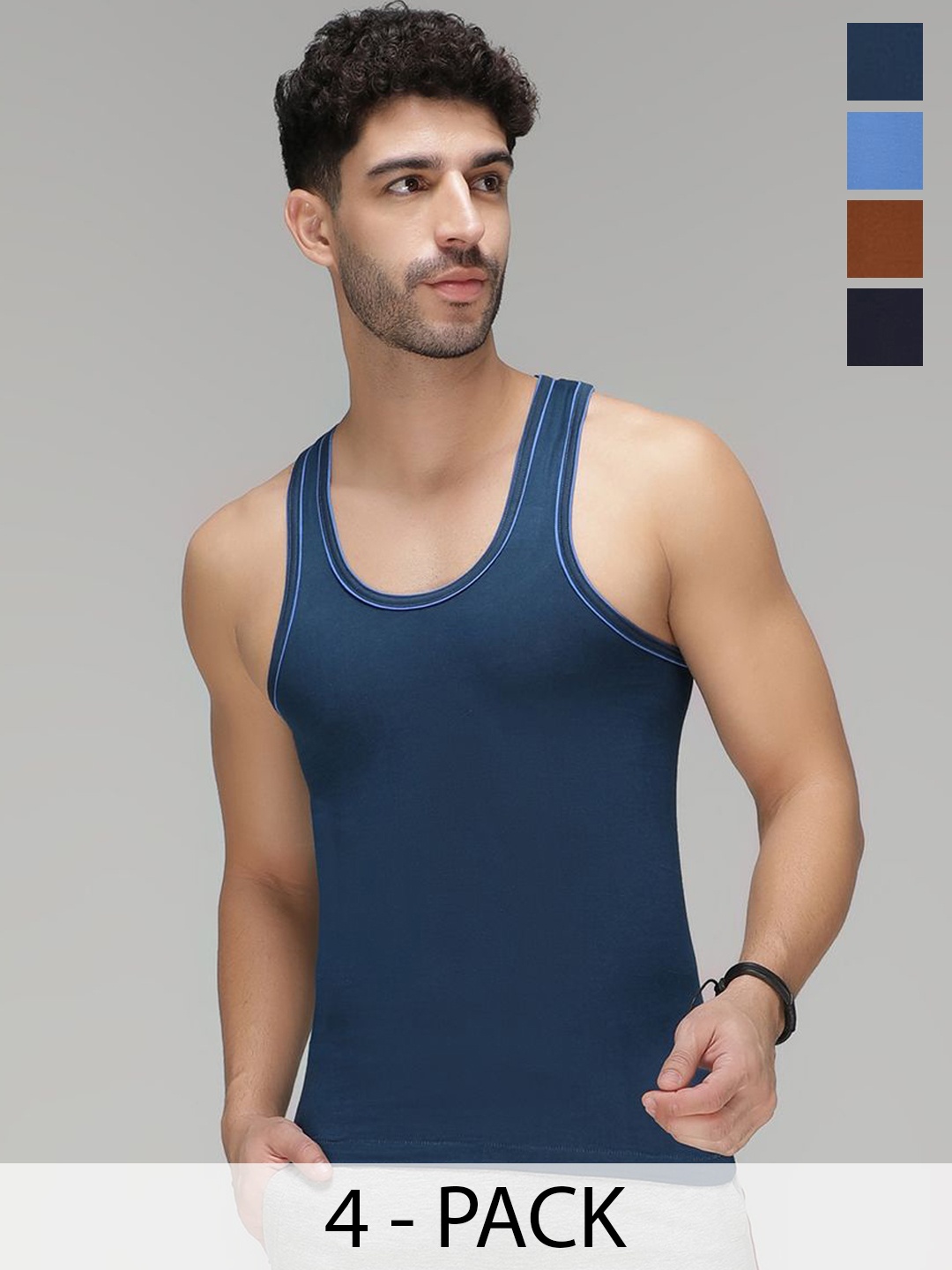 

AMUL COMFY Pack Of 4 Pure Cotton Basic Vests AC-CVESTDF-MULTI-3XL-4PC, Navy blue