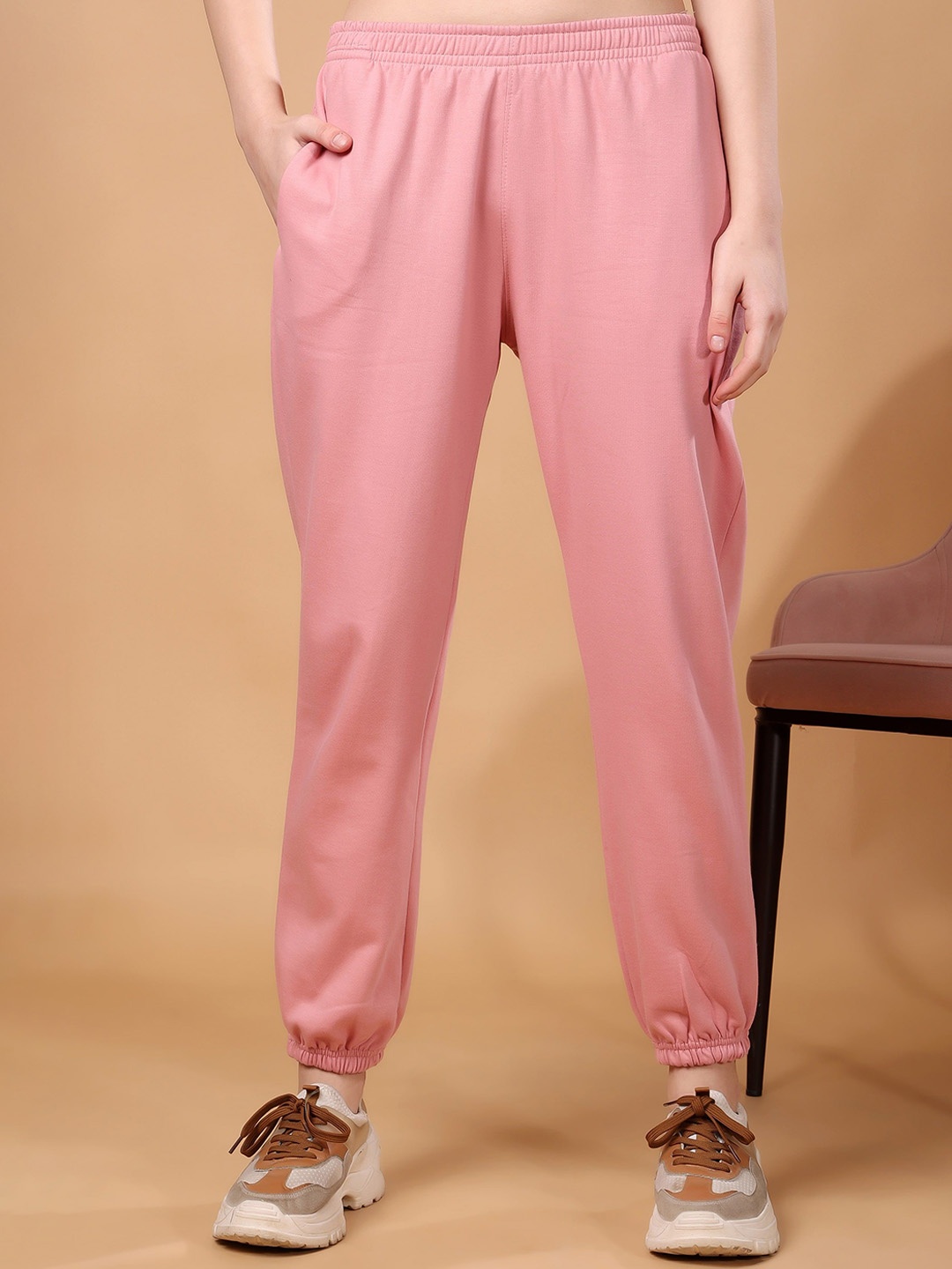 

London Hills Women Relaxed Fit Mid Rise Joggers, Pink