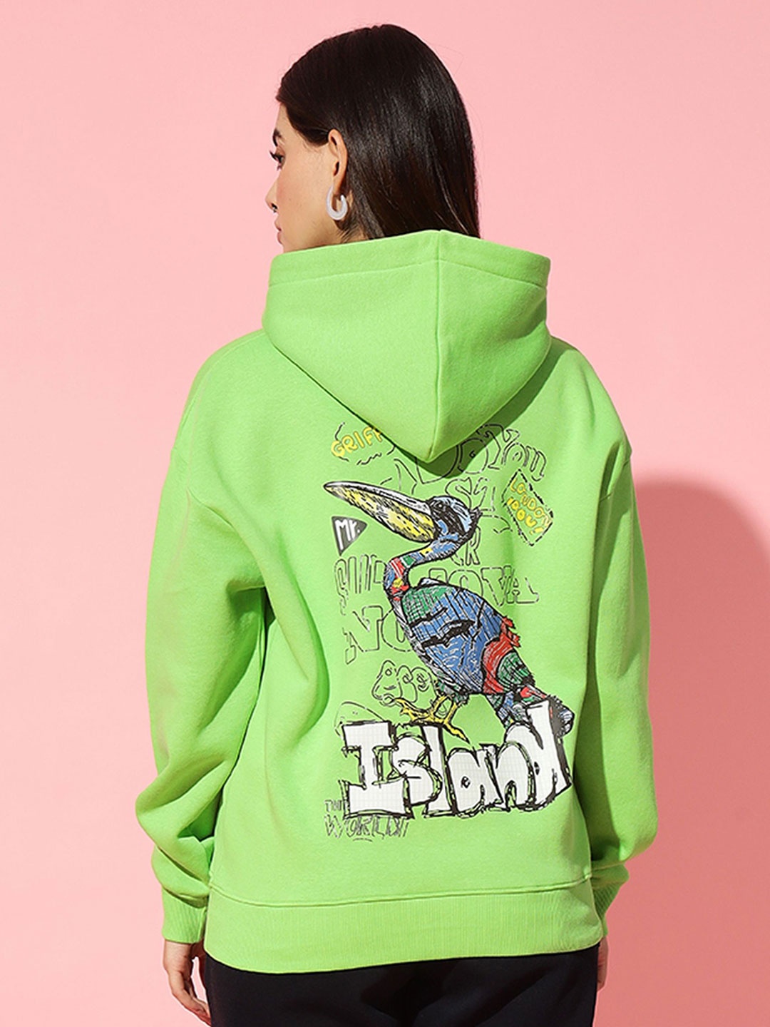 

GRIFFEL Women Graphic Printed Sweatshirt, Lime green