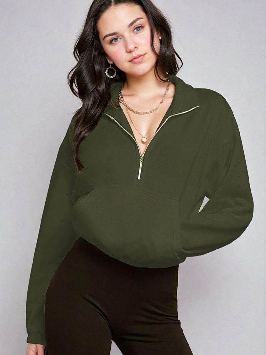

Kotty Women Shirt Collar Sweatshirt, Olive