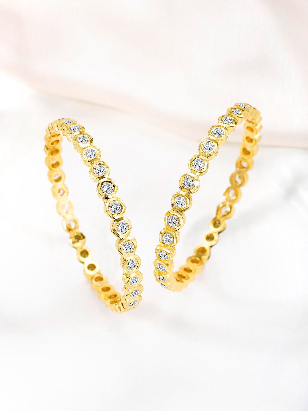 

Peora Set Of 2 Gold-Plated Cubic Zirconia-Studded Bangles