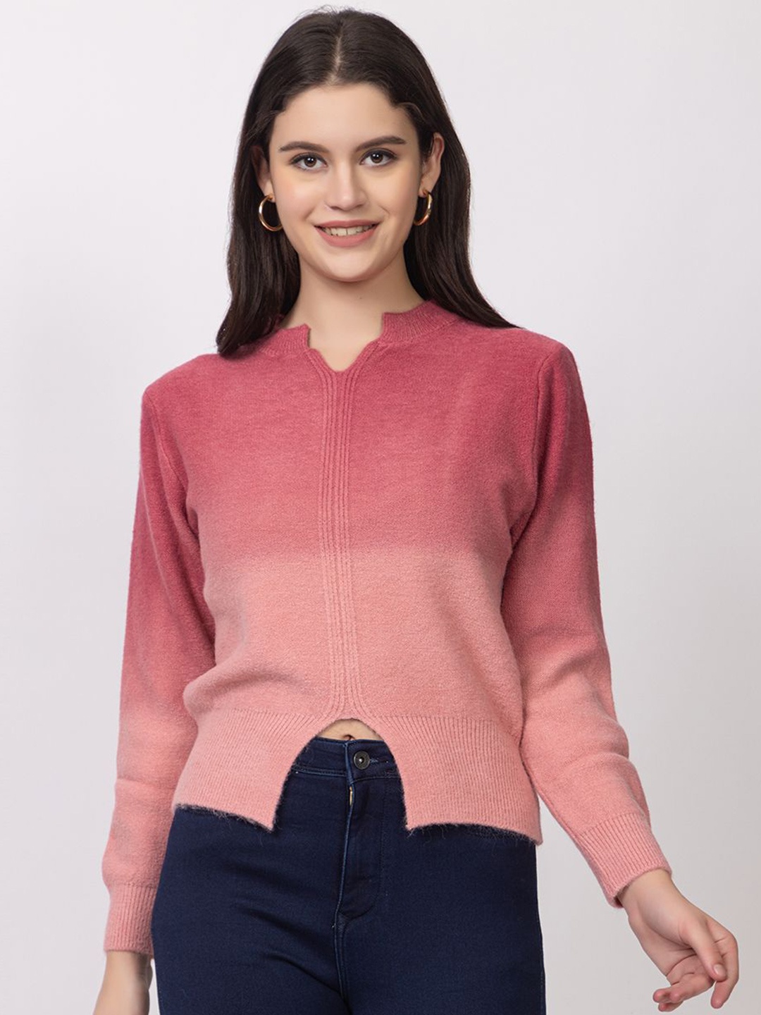 

Lory Women Colourblocked Woollen Pullover, Pink