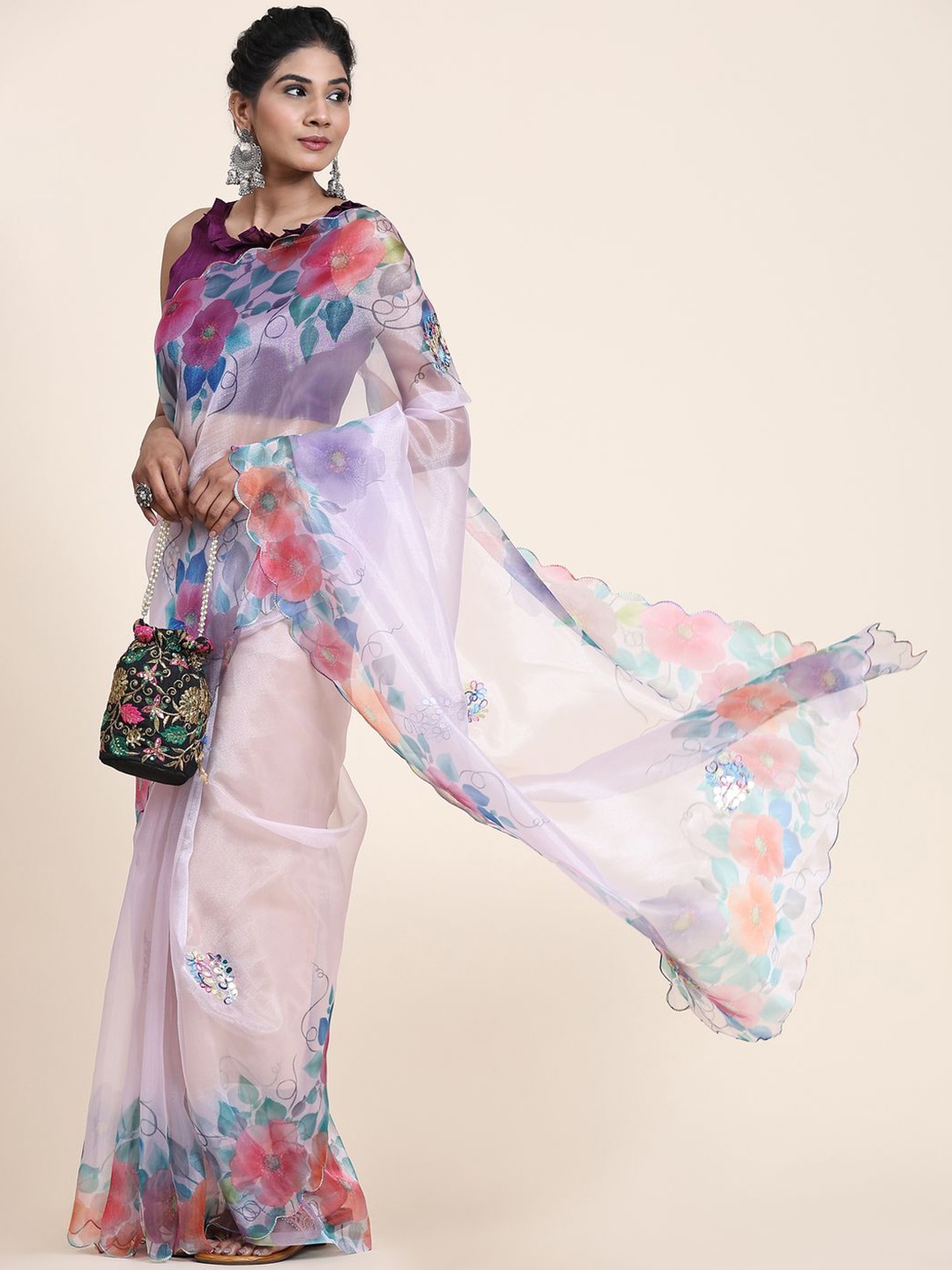 

Anouk Floral Printed Organza Saree, White