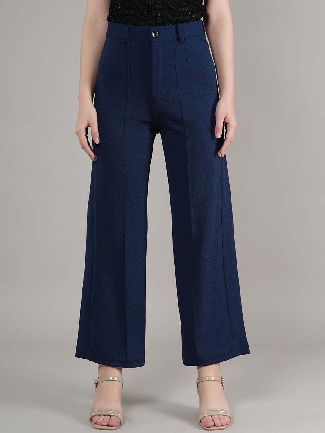 

NEYSA Women High-Rise Easy Wash Trousers, Navy blue