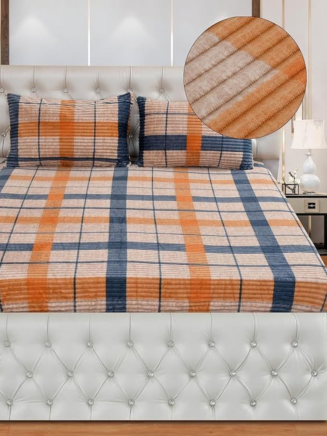 

MORADO Orange & Blue Geometric 260 TC Queen Bedsheet with 2 Pillow Covers