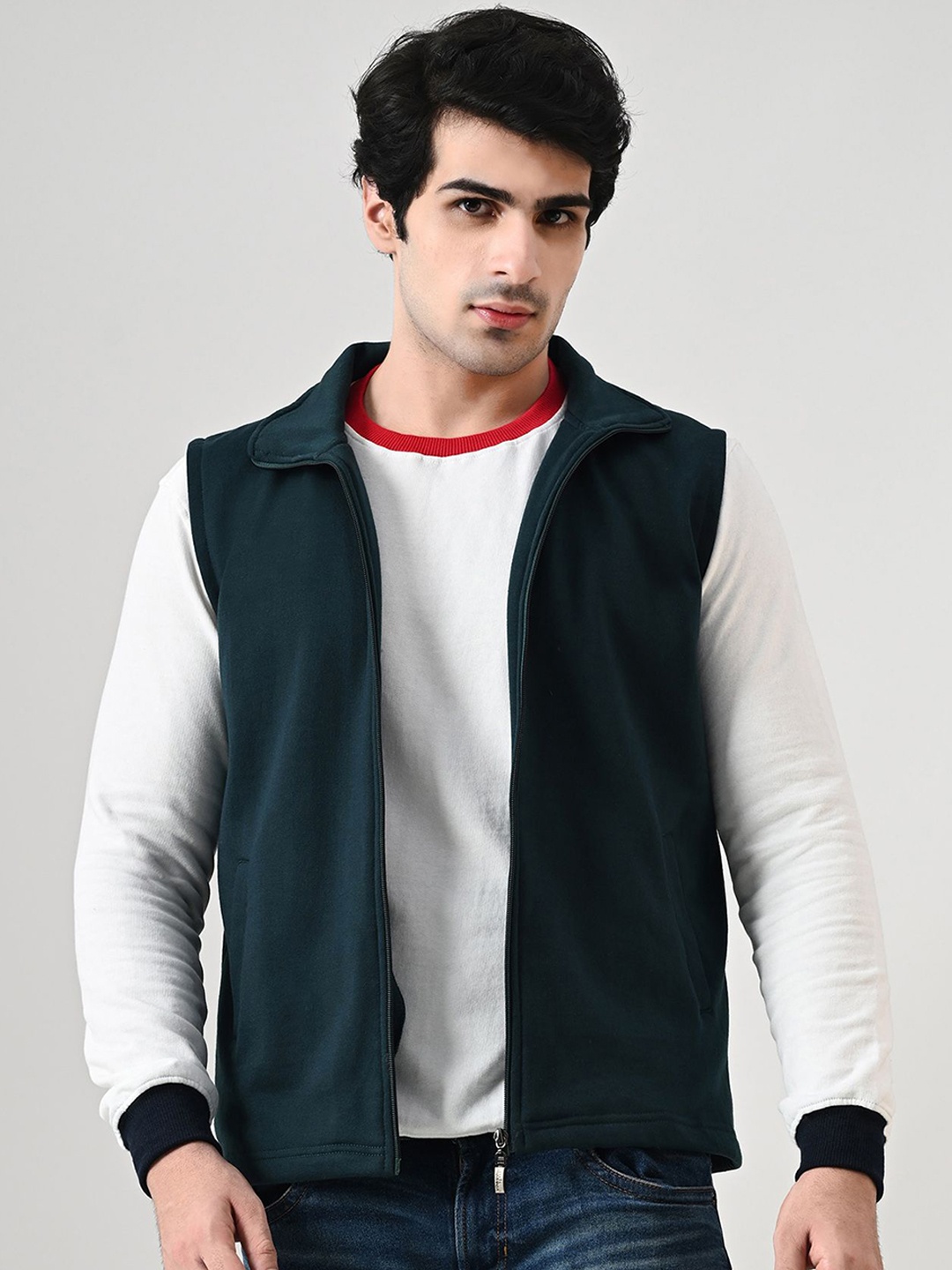 

BAESD Men Fleece Lightweight Open Front Jacket, Navy blue