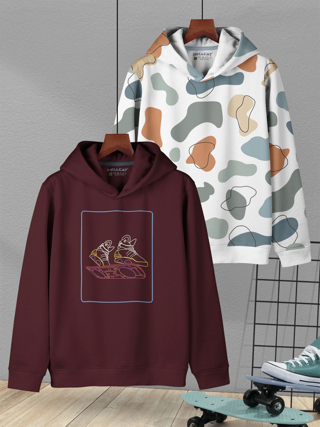 

HELLCAT Boys Pack Of 2 Printed Hooded Sweatshirt, Maroon