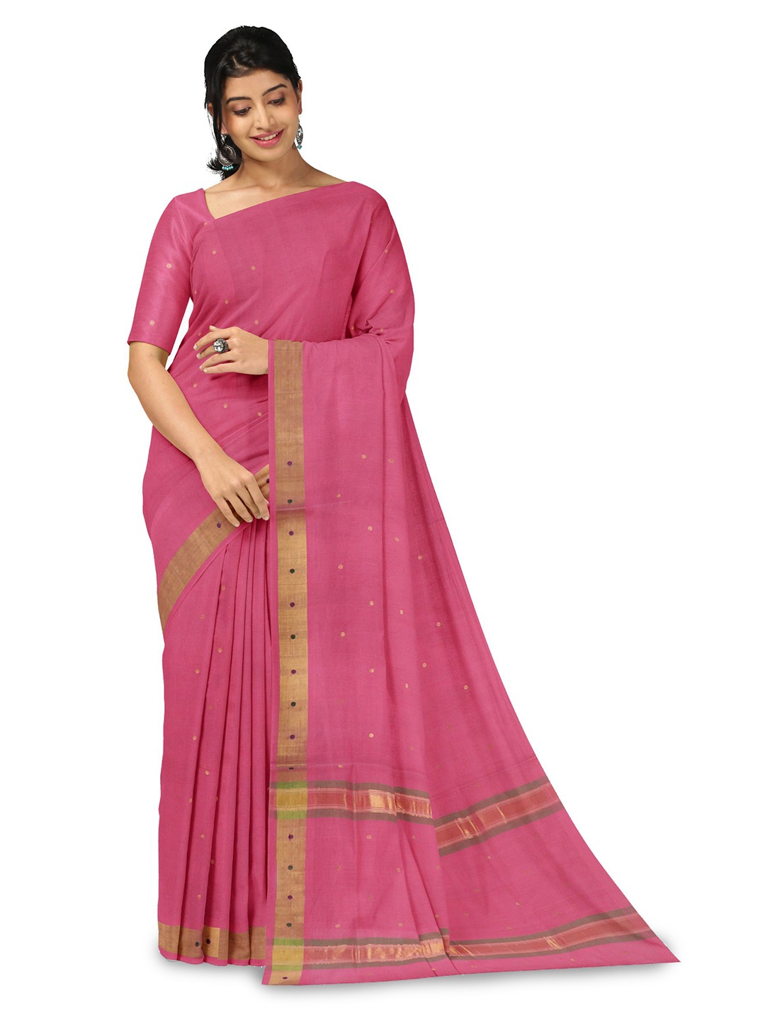 

APCO Polka Dot Woven Design Zari Pure Cotton Venkatgiri Saree, Pink