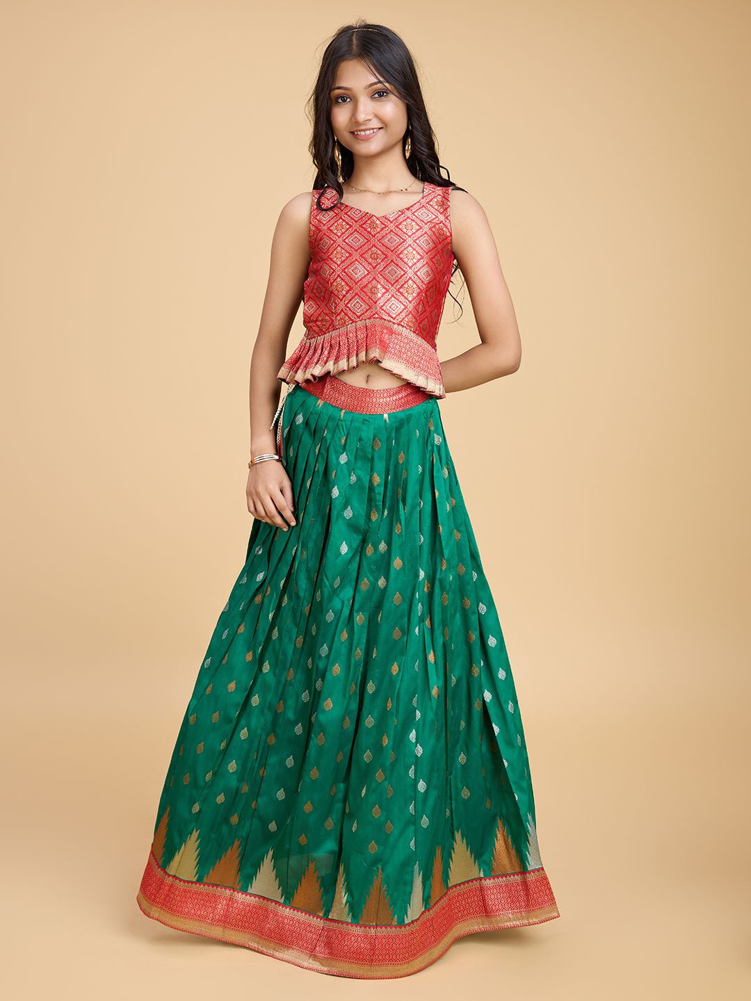 

Tasarika Girls Ready to Wear Lehenga &, Green