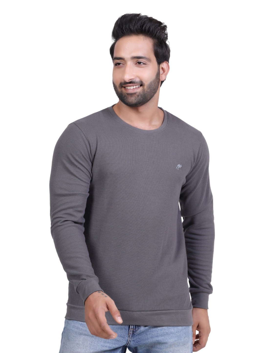 

JOE POLLEN Men Brand Logo Cut Outs T-shirt, Grey