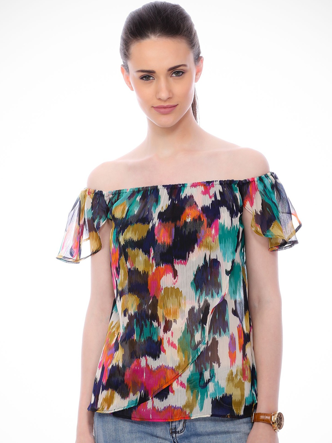 

BAESD Print Off-Shoulder Chiffon Top, Multi