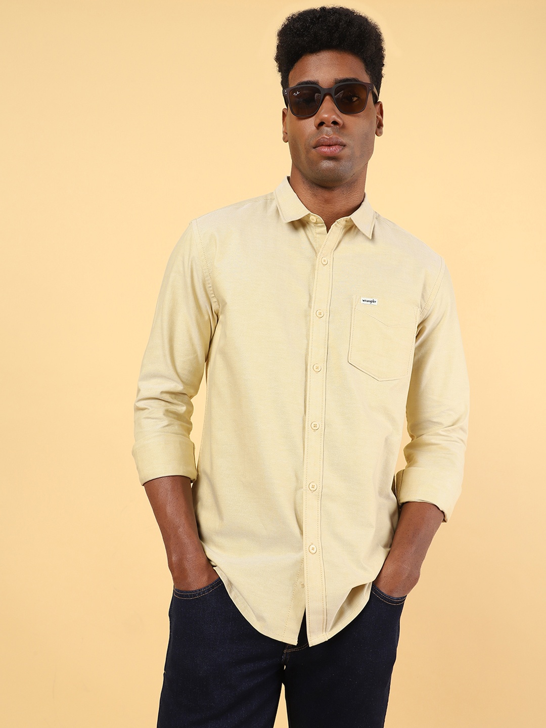 

Wrangler Spread Collar Cotton Casual Shirt, Beige