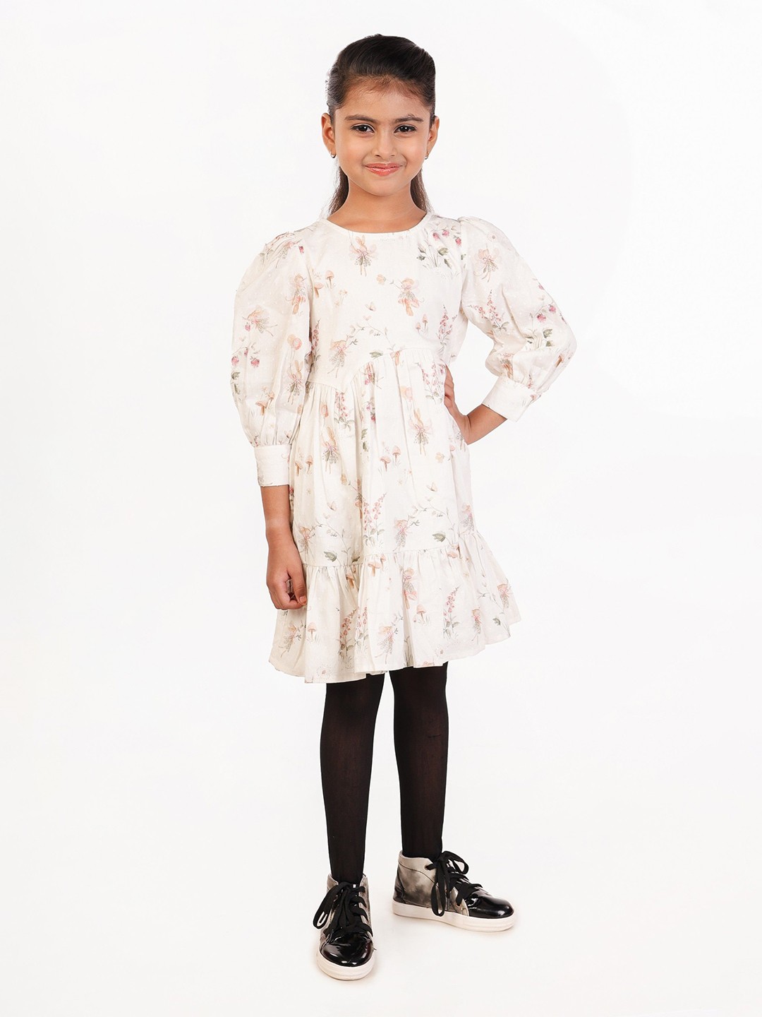 

Nature Nook Kids Girls Printed Top with Leggings, Off white